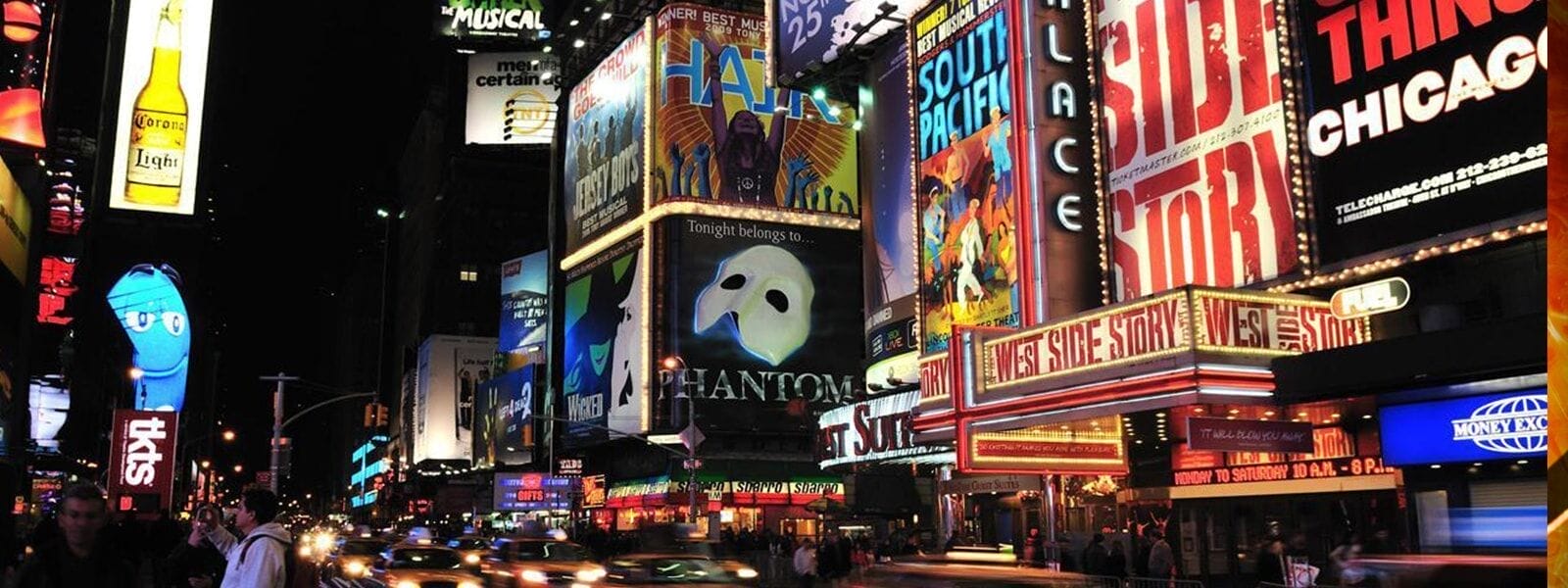 Times Square where advertisements for shows on Broadway are displayed