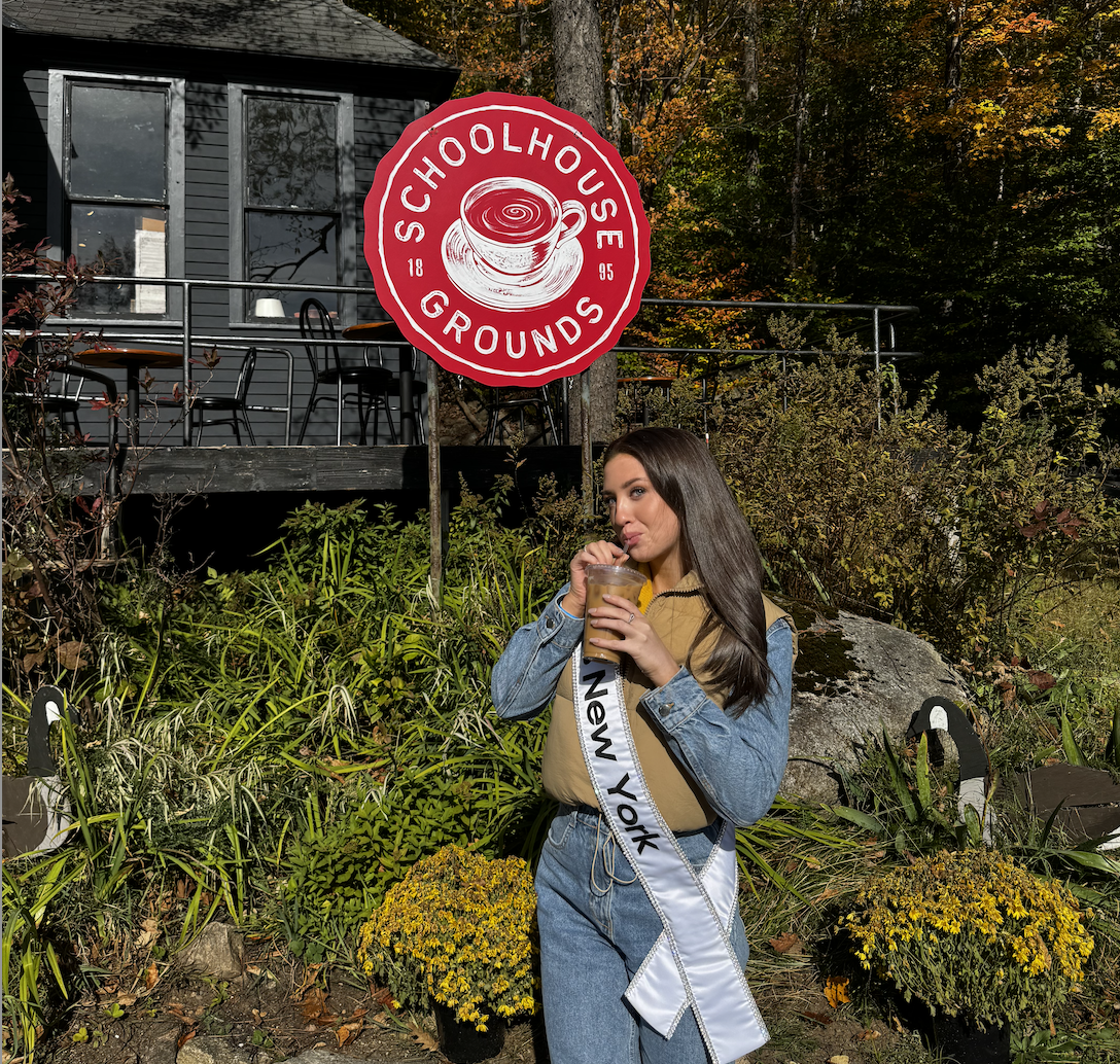 MISS NEW YORK enjoying coffee from Schoolhouse Groundse